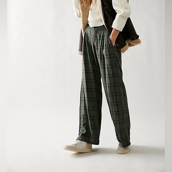 Free People CP Shades Plaid Trousers Millstone XS NWT